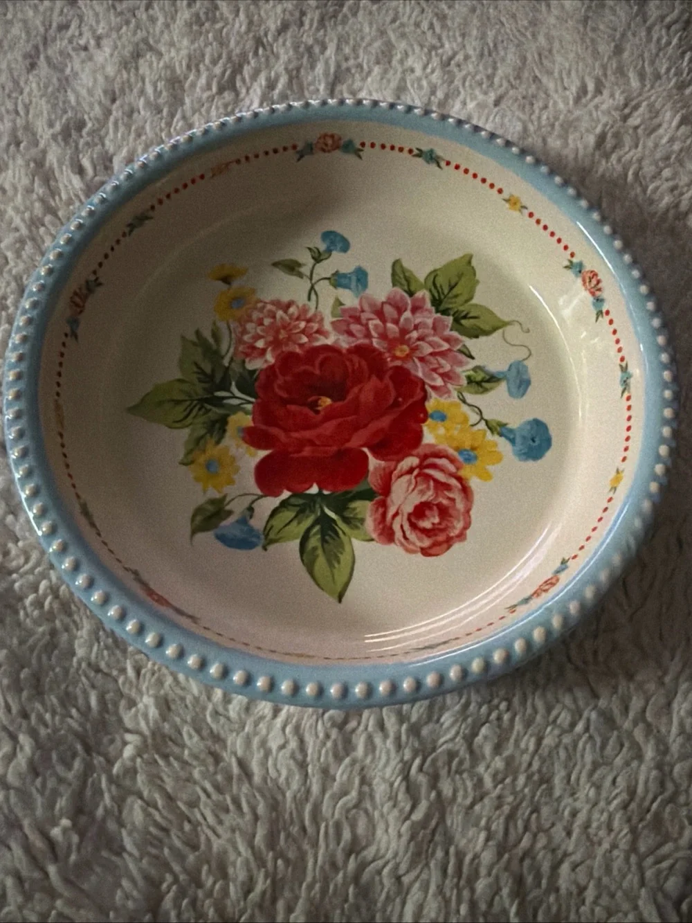 The Pioneer Woman pie plate 9.5” floral Ceramic in Cream and Light Blue